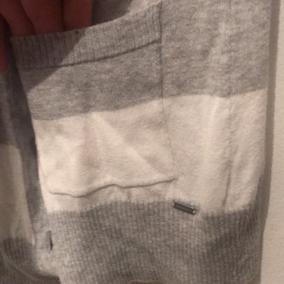 Silky Soft Garage 2 Tone Button Up Varsity Sweater White and Grey - Picture 4 of 10